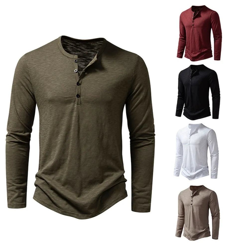 Men's Cotton Henley Long Sleeve Shirt