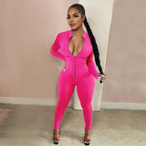 Sleek Deep-V Zip-Front Bodycon Romper – Athletic Fitness Jumpsuit