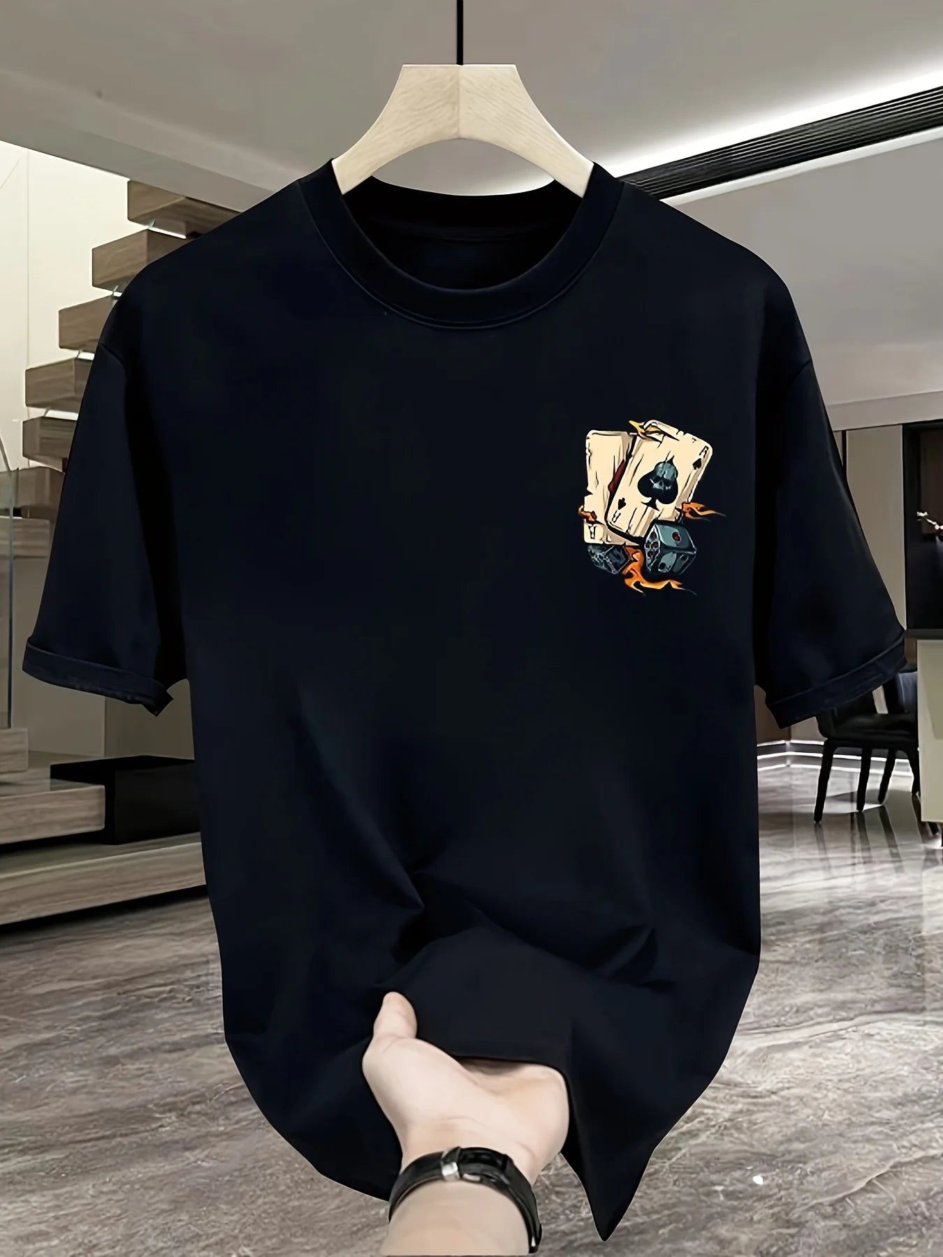 Men's 100% Pure Cotton Poker & Dice Print Loose Fit Casual T-Shirt