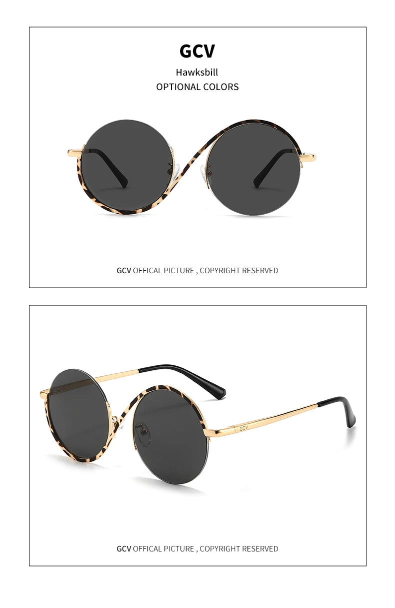GCV Brand Hot Sale Avant-Garde Personality Women Female Gorgeous Sunglasses Round Frame Glasses Fashion Punk Style New Metal