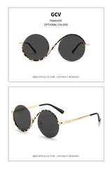 GCV Brand Hot Sale Avant-Garde Personality Women Female Gorgeous Sunglasses Round Frame Glasses Fashion Punk Style New Metal