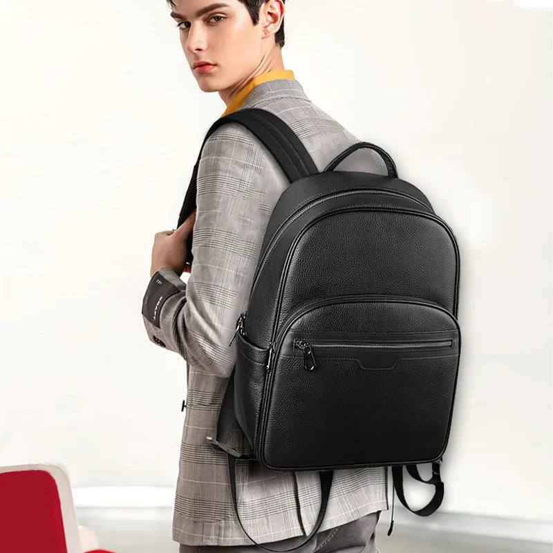 New Brand Genuine Leather Men Backpacks Fashion Real Natural Leather Student Backpack Boy Luxury Computer Laptop Bags