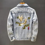 New Denim Jacket Mens Embroidery Trendy Jackets Casual Vintage Streetwear Coats Autumn High Street Embroidery Denim Jacket
