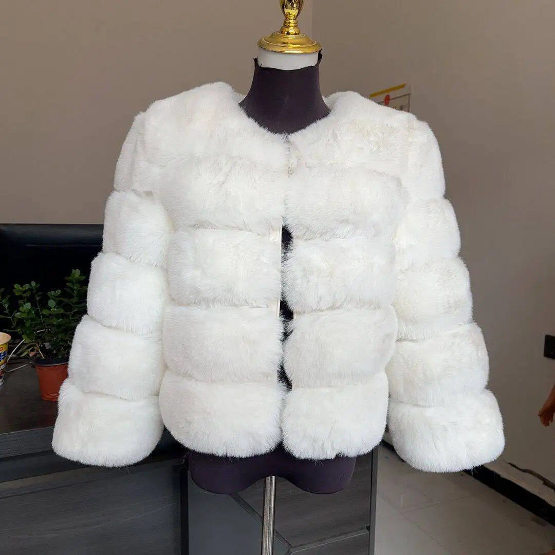 Elegant Winter Faux Fox Fur Crop Jacket