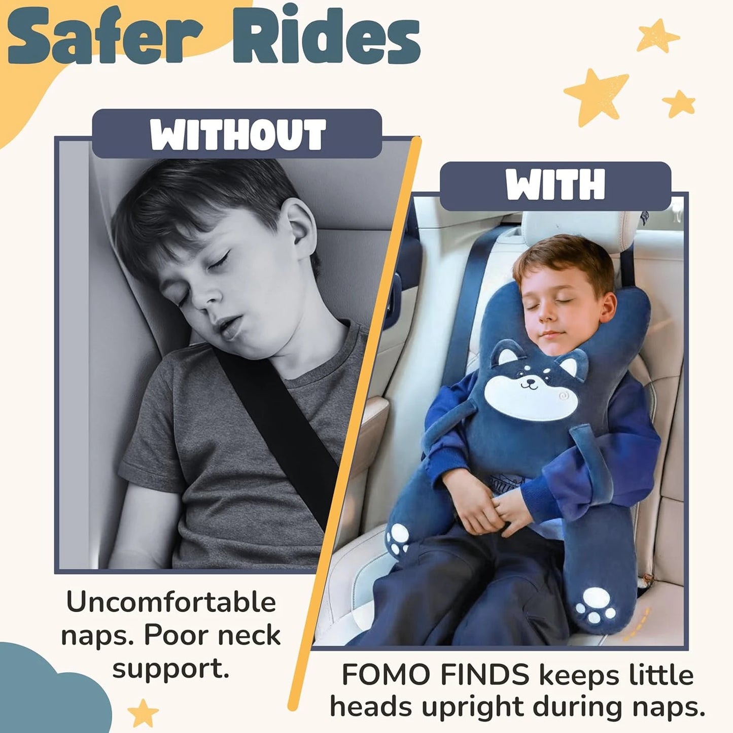 Kids Car Neck Pillow with Seat Belt Safety Sleep Aid Prevent Leaning Head Back Seat Sleeping Comfort During Long Distance Trave