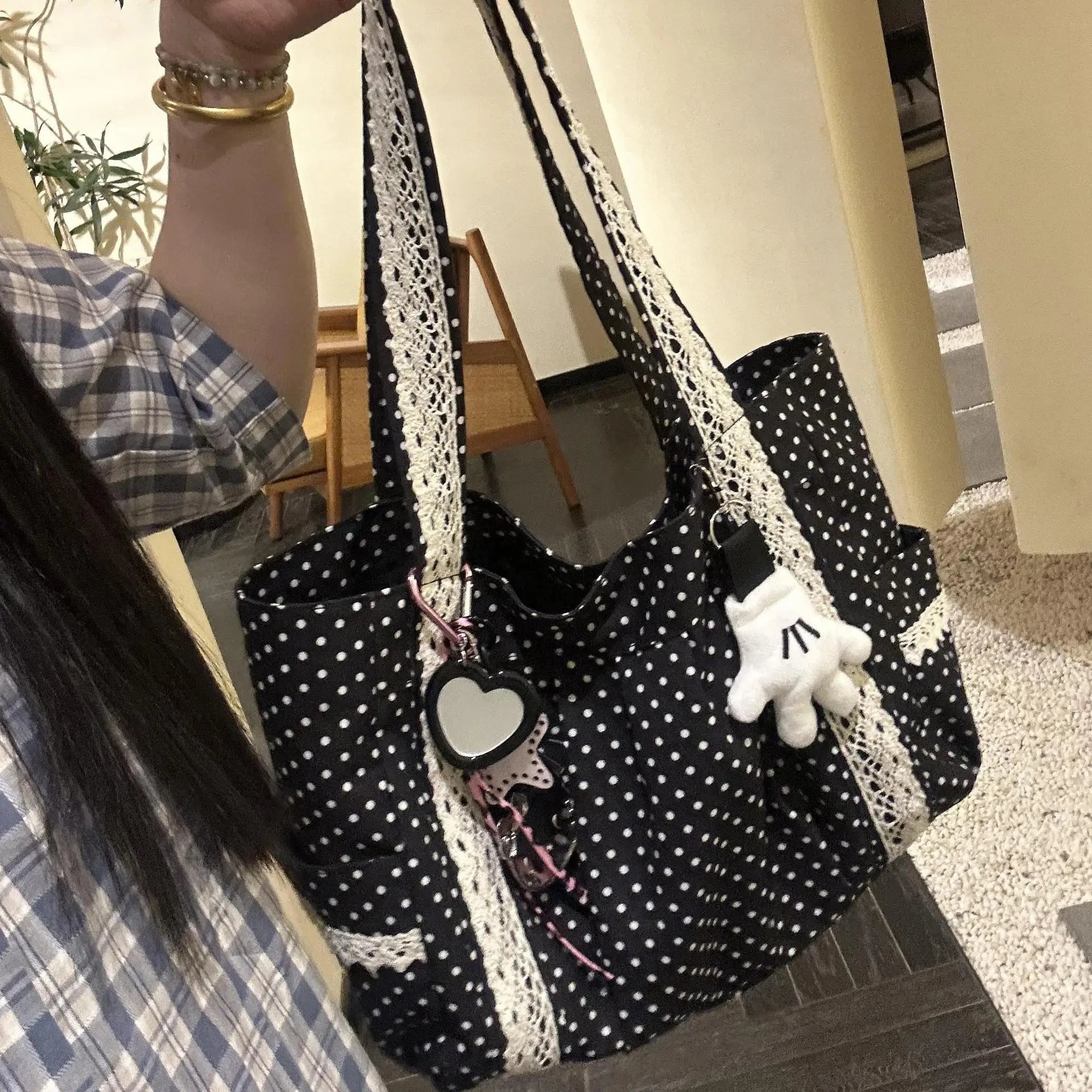 Vintage Canvas Lace Shoulder Bag – Elegant Tote