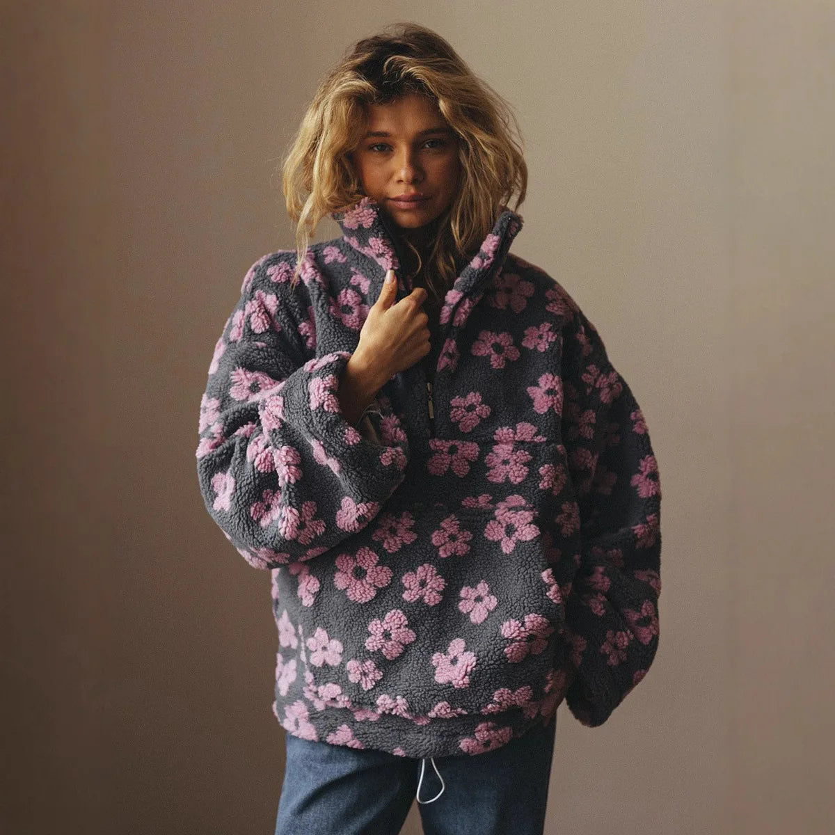 Women's Floral Fleece High-Neck Pullover
