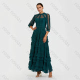 Customized Green Tulle High Quality Evening Dresses O-neck for Floor-Length Tiered A-line for Formal Evening Vestidos De Fiesta