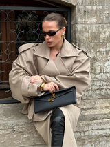 Elegant Lapel Lace-Up Overcoat