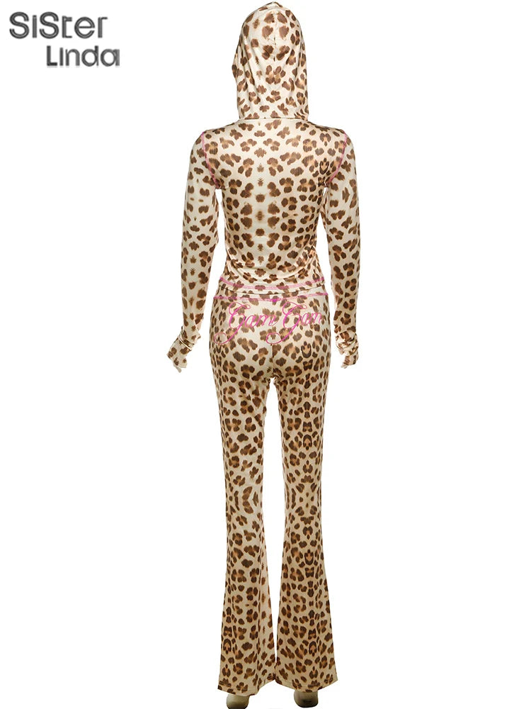 Sisterlinda Summer Release Junior Ankle-Length High Street Milk Fiber Pant Suit K24S50103 Girl Leopard Color Flare Pant Suit