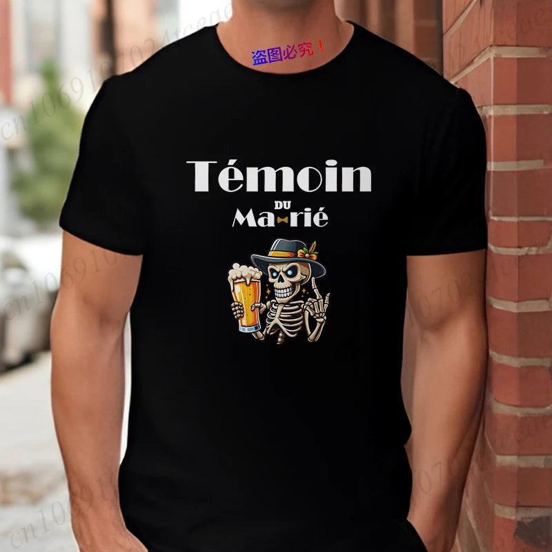 French Funny Single Farewell Bachelor Party T-shirt Wedding Beer Skeleton Tops Evg Team Married Tee Future Groom Man Squad Shirt