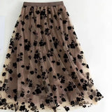 Romantic Floral Tulle A-Line Midi Skirt