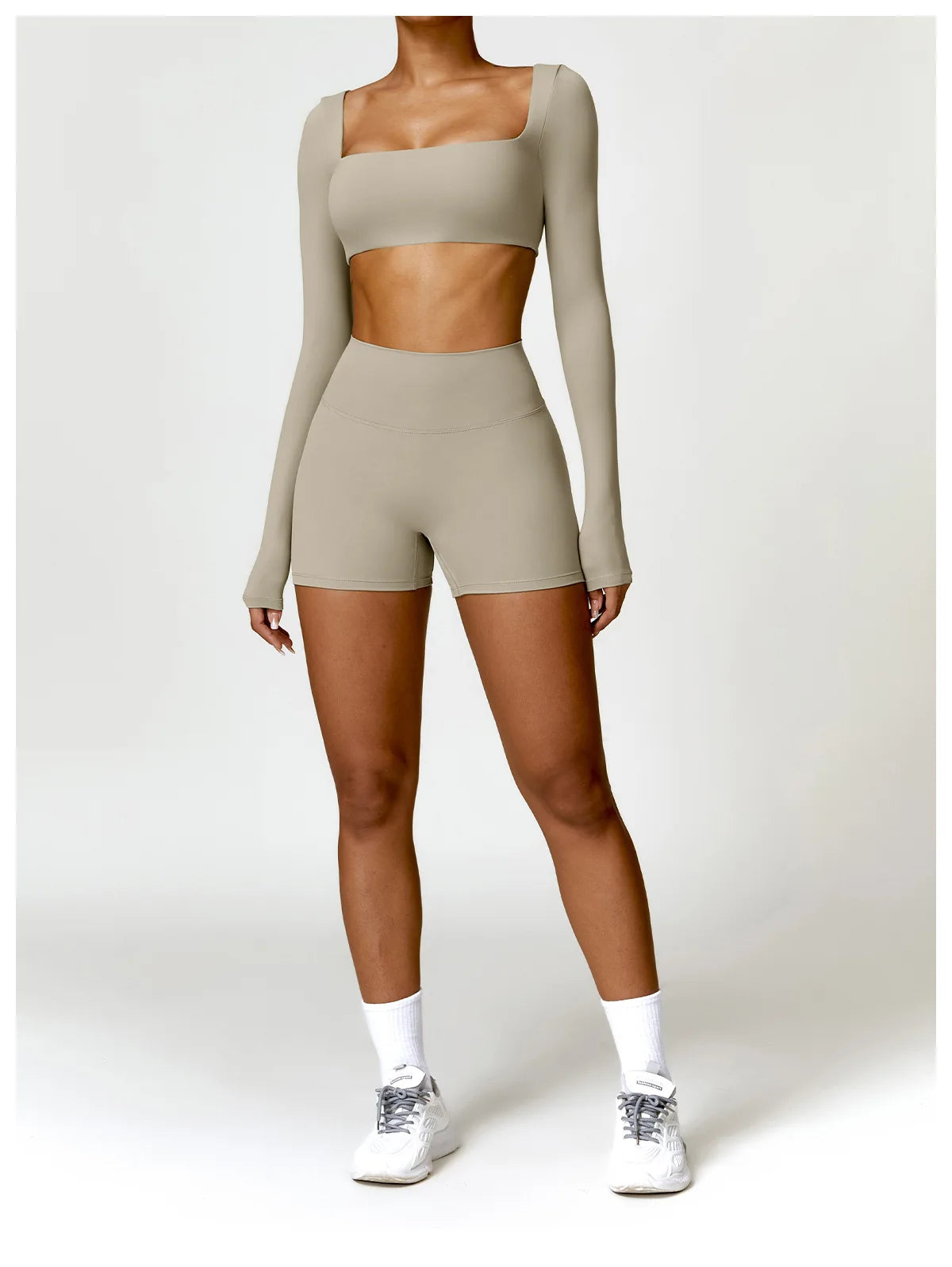 2-Piece Women's High-Waist Yoga Set – Seamless Long Sleeve Workout Suit