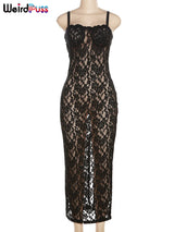 Sheer Lace Bodycon Maxi Dress