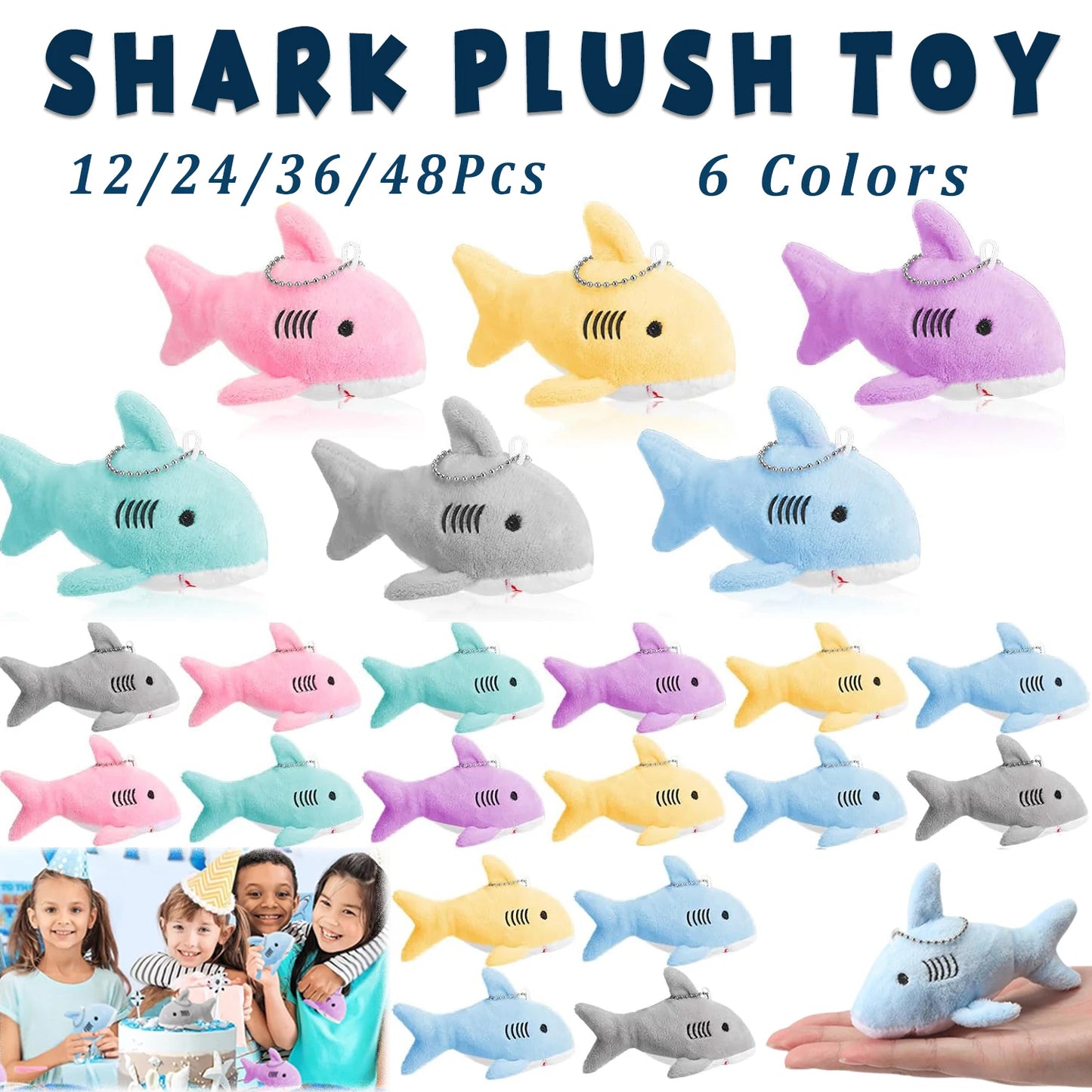 12-48Pcs Shark Plush Keychain Mini Stuffed Animal 3.94" Shark Party Favors Bulk Soft Tiny Shark Keychain Shark Backpack Keychain