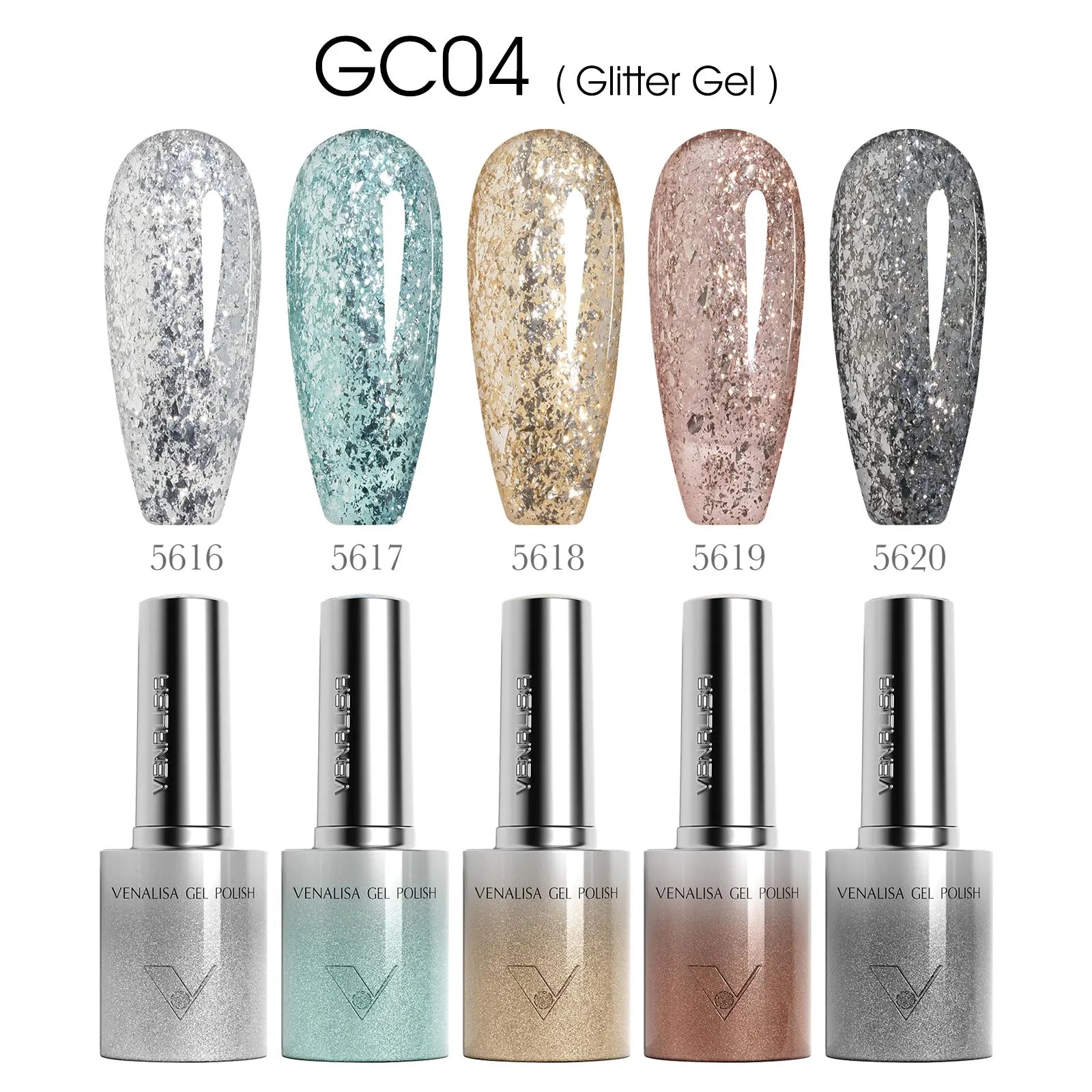 5pcs Venalisa Hema/TPO Free Cat Eye Nail Gel Polish Color Palette Kit Ultra Glitter Diamond Sparkle Soak Off UV LED Varnish Set