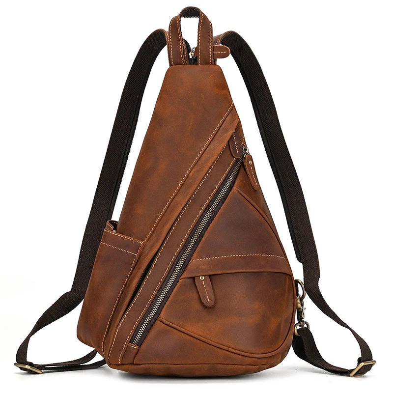 Single Shoulder Bagpack Genuine Leather Chest Bag Outdoor Riding Bag Chest Packs For Biker Men Male Sling Bags Cow Leather