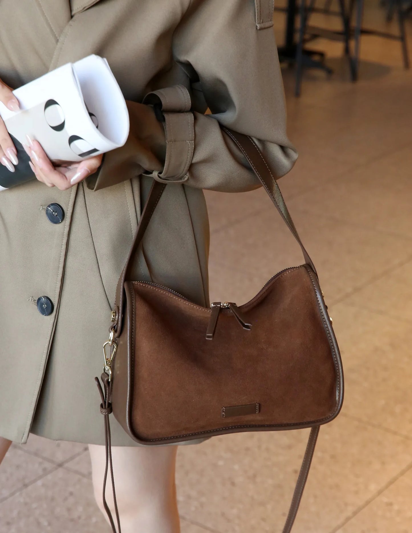Suede Cowhide Fashion Ladies Shoulder Cross Coffe Bag Genuine Leather Luxury Designer Women's Brown Handbag Female Crossbody Bag