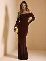 Elegant Open-Shoulder Bodycon Fishtail Dress