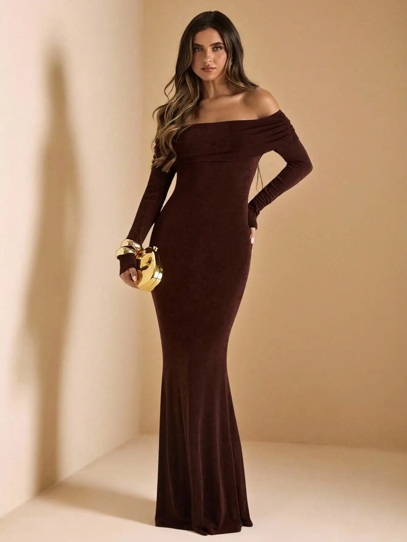Elegant Open-Shoulder Bodycon Fishtail Dress