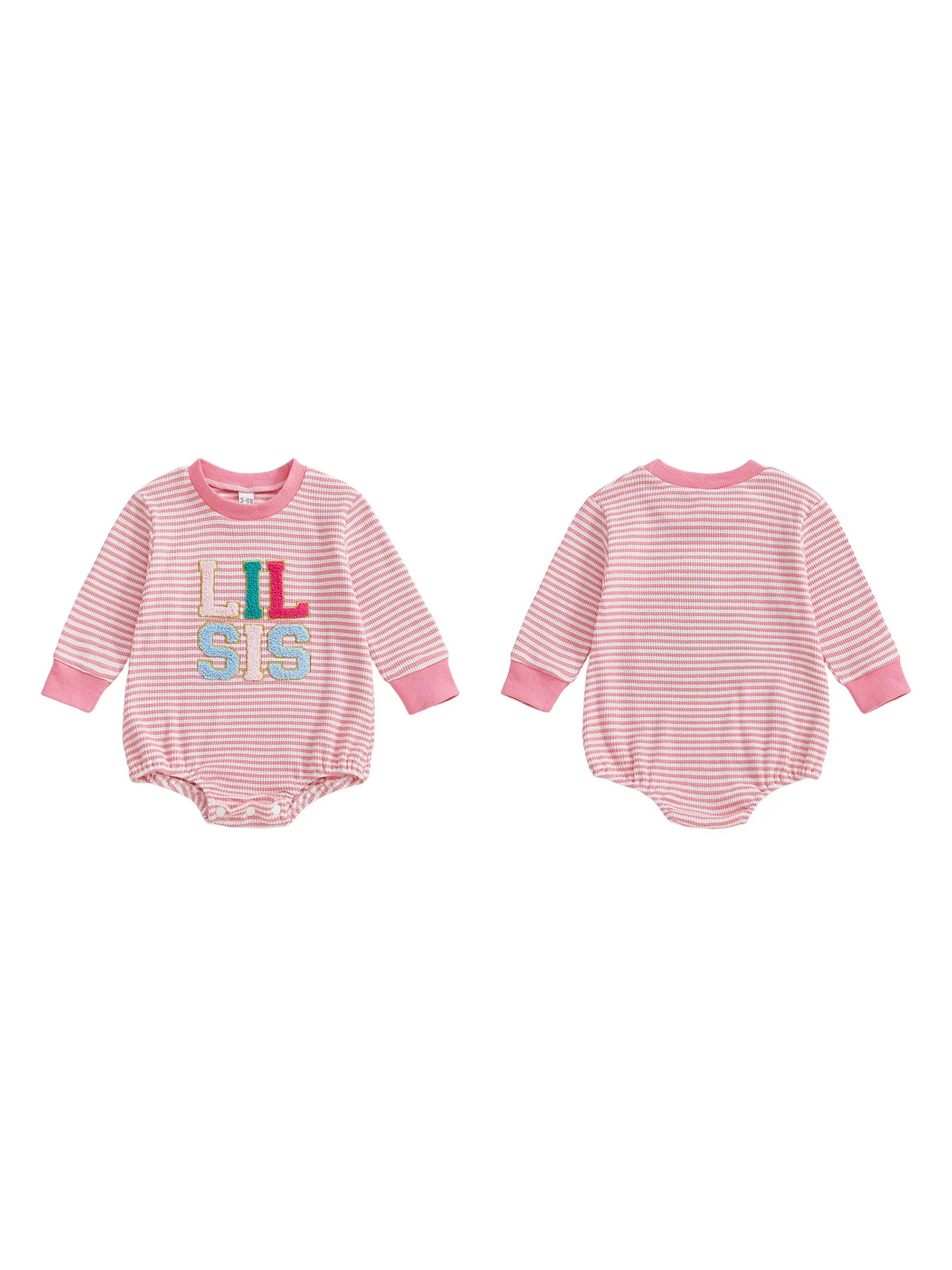 Infant Girls Jumpsuit Stylish Long Sleeve Crew Neck Romper with Embroidered Letters and Striped Design for Everyday Wear