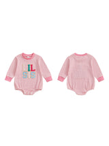 Infant Girls Jumpsuit Stylish Long Sleeve Crew Neck Romper with Embroidered Letters and Striped Design for Everyday Wear