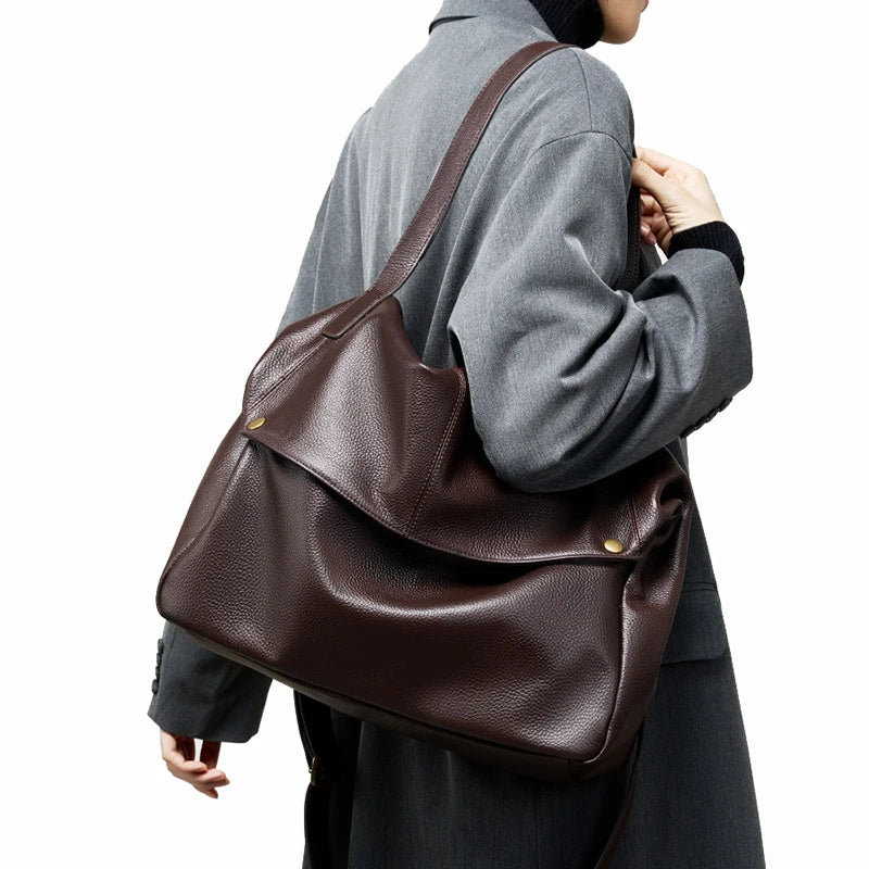 2026 New Large Capacity Women's Shoulder Bag Genuine Leather Tote Casual Handbag for University Students And Commuters Crossbody