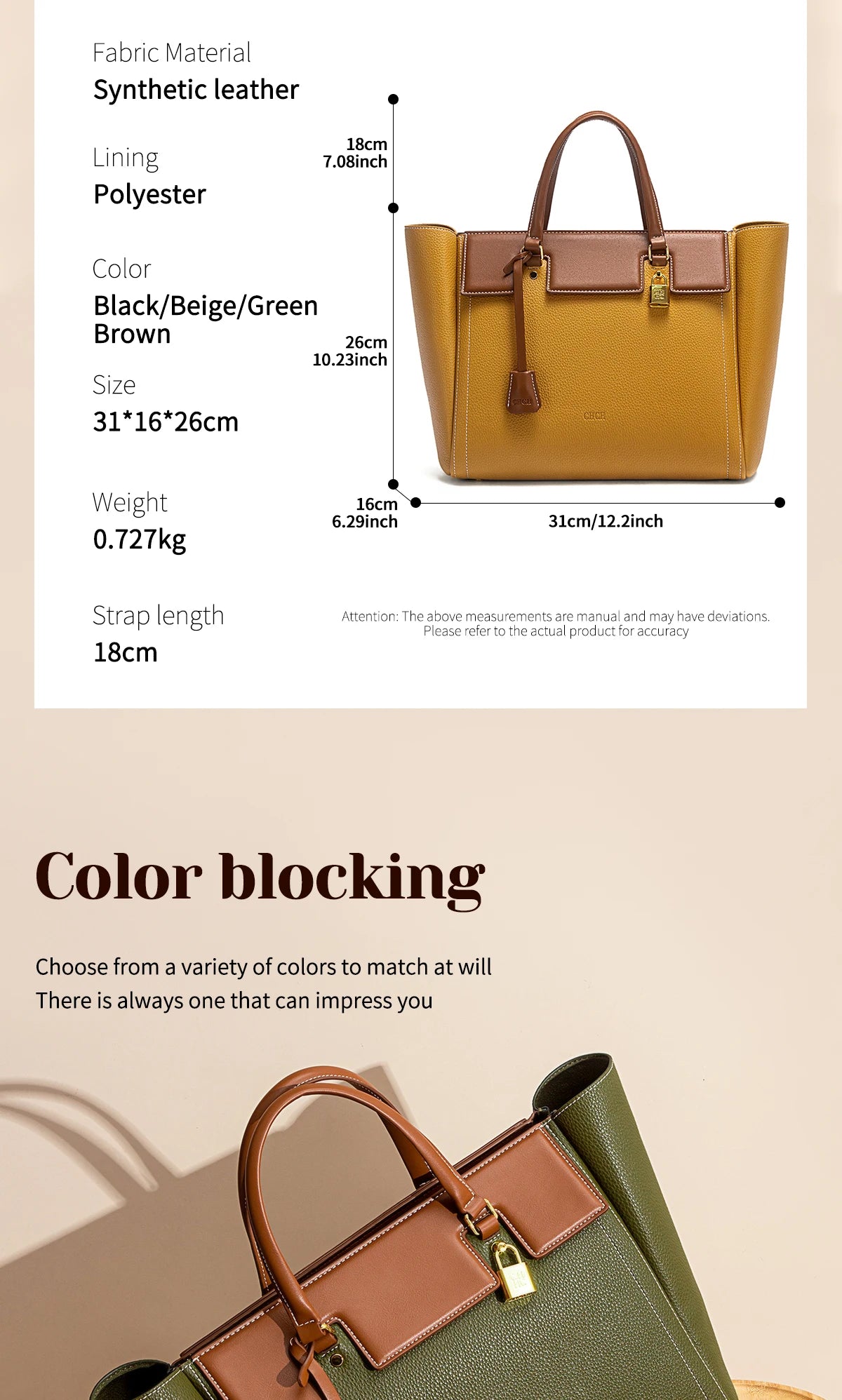C-H Tote Bag Green New High Quality Handbag Soft Leather Woman Bags Girls Street
