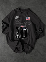 USA Brooklyn Style 10 Print Oversized T Shirt Men's Streetwear Vintage Jersey Tee