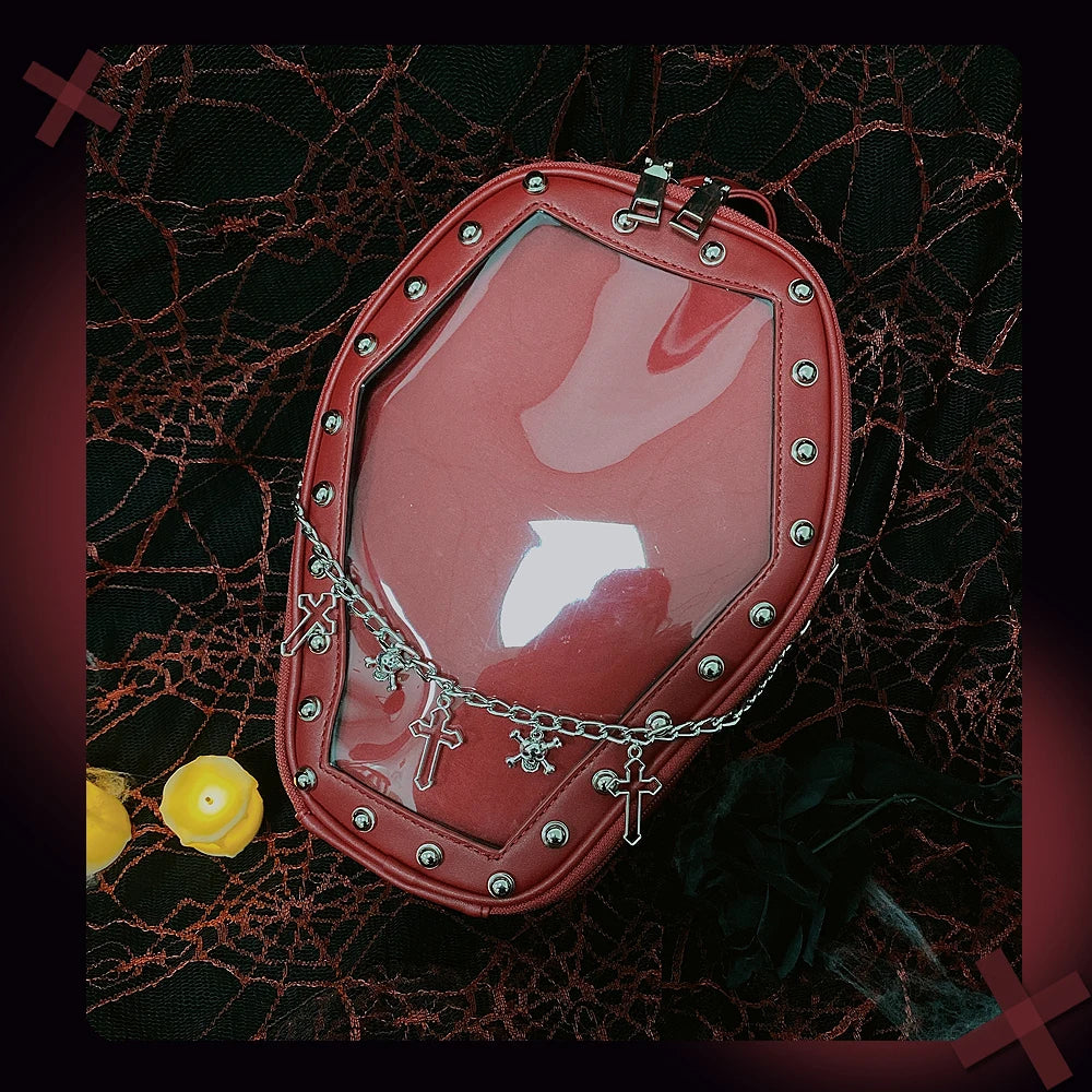 Gothic Punk Coffin Shape Ita Bag Women Clear Backpacks Dark Lolita Handbag and Shoulder Bag Girls Cosplay Designer 2 Insert