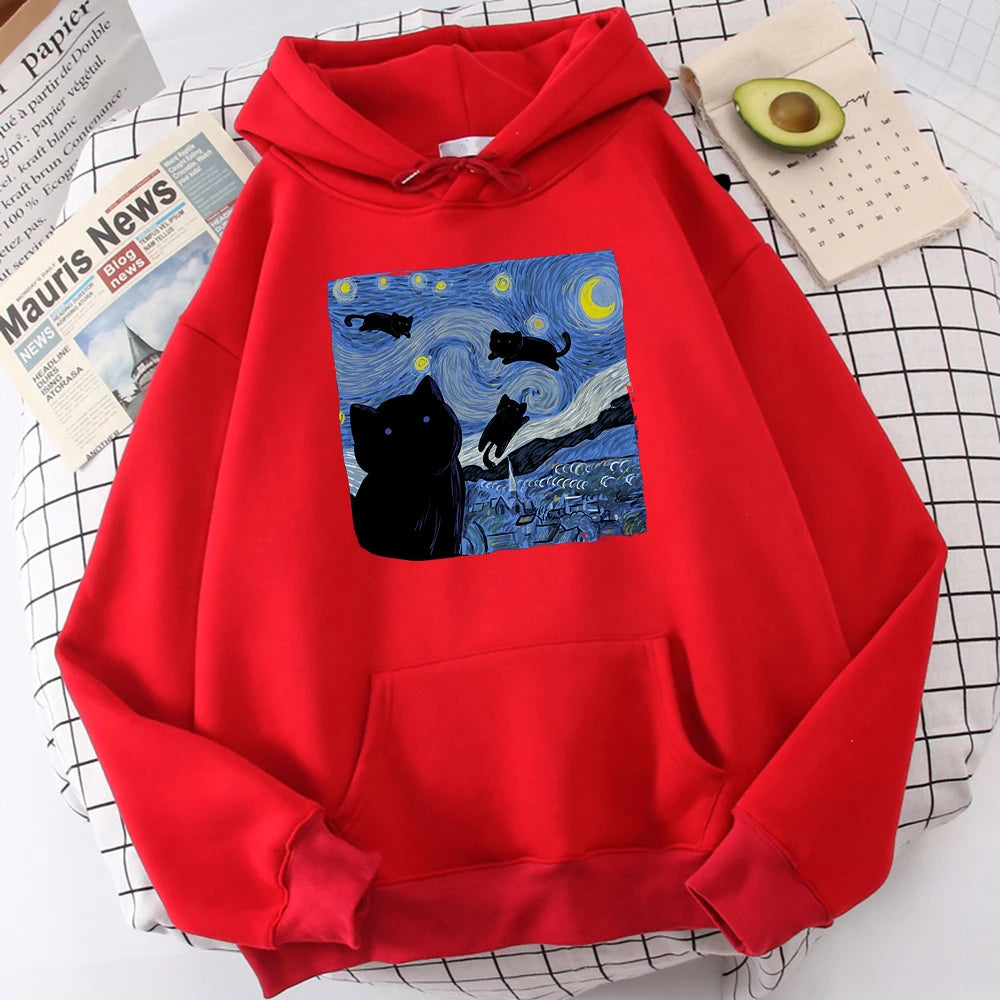 Starry Cat Night Fleece Hoodie
