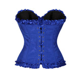 USA-Made Jacquard Ruffled Overbust Corset – Gothic Victorian Push-Up Bustier