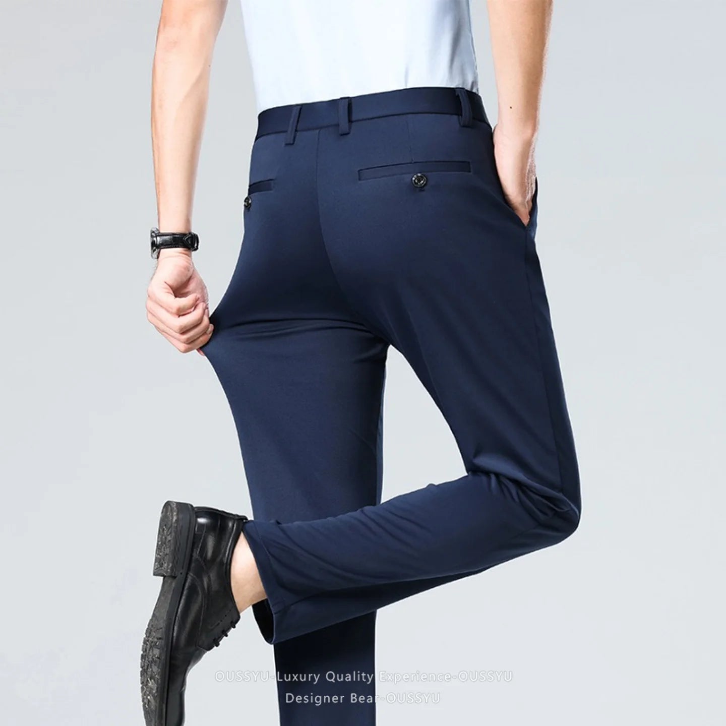 Men's Stretch Suit Pants — Slim Straight Business Formal Trousers