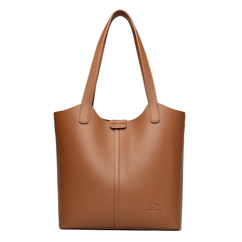 Genuine Brand Soft Leather Shoulder Bag For Women Casual Tote Bag Female Solid Color Purse Simple Design Handbag Commuting Sac