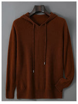 DjzDsm Autumn Winter Men's Sweater 100% Merino Wool Thick Hooded Pullover Soft Knitwear Casual Comfort Wool Clothing Tops