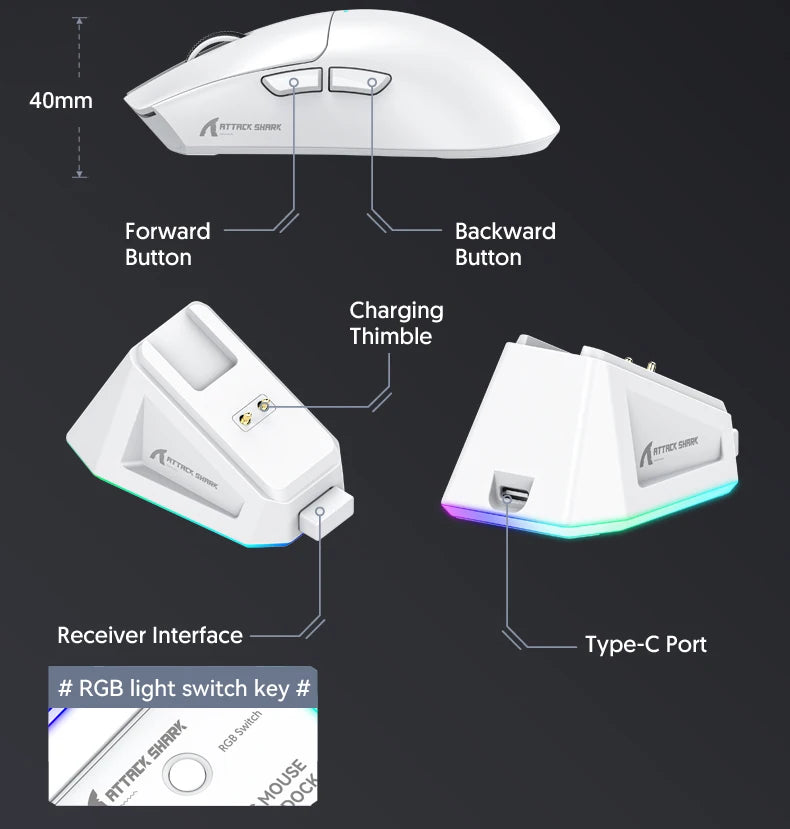 ATTACK SHARK X11 Intelligent Low Power Mouse Wireless 1000Hz PAW3311 Sensor 22000DPI and HUANO 20M Switches for Gaming Mouse