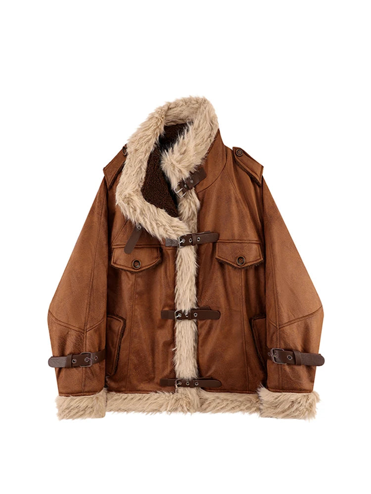 Women's Vintage Leather Moto Jacket | Black & Brown