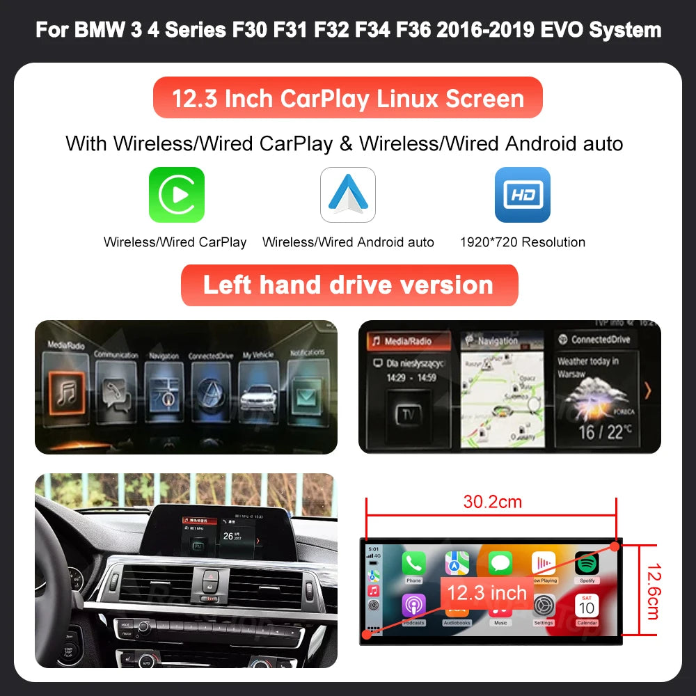 12.3" BMW F30/F36 CarPlay & Android Auto Screen Upgrade