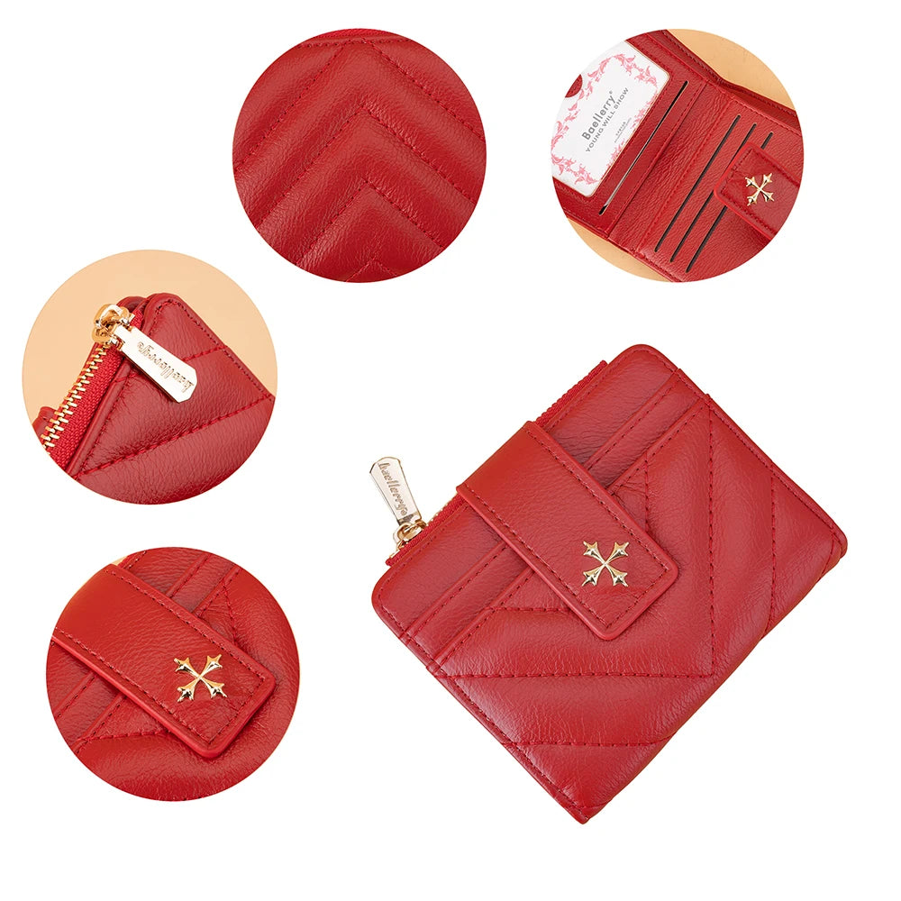 Baellerry New Short Simple Women Wallet High Quality Card Holder Buckle Zipper Coin Pocket Female Purses Small Women's Card Bag