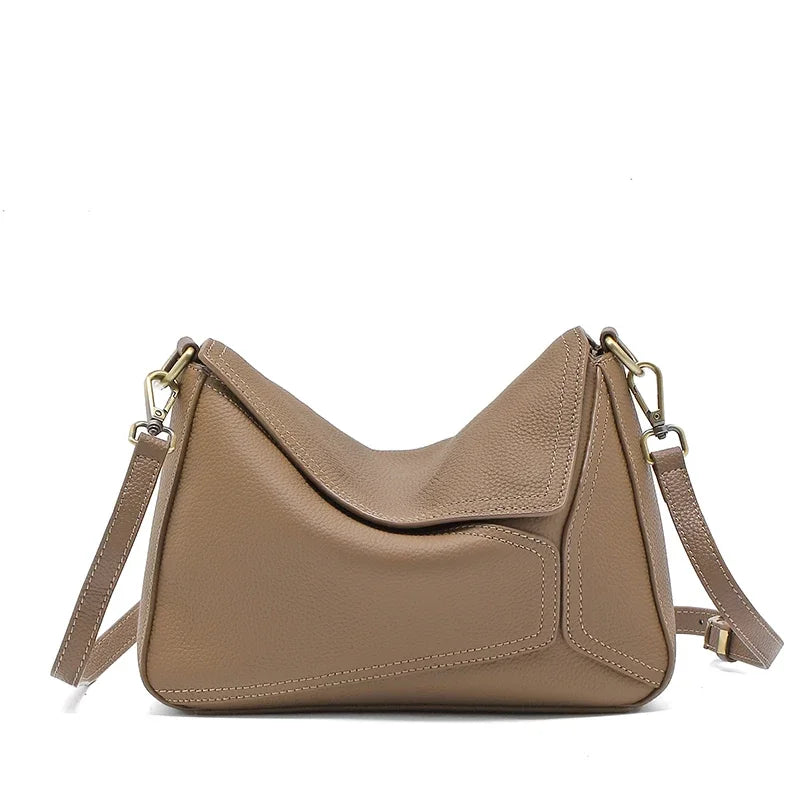 Pure 100% Cowhide Leather Women's Geometric Solid Color Shoulder Bag For Ladies Large Capacity Pillow Crossbody Handbag Luxury