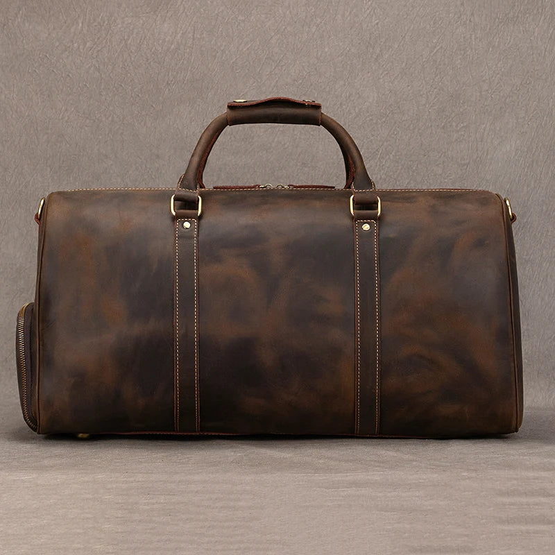 Natural Cowskin Travel Bags Waterproof Men's Leather Overnight Bag Handbag For Plane Luggage Men Male Weekend Bag Business 55cm