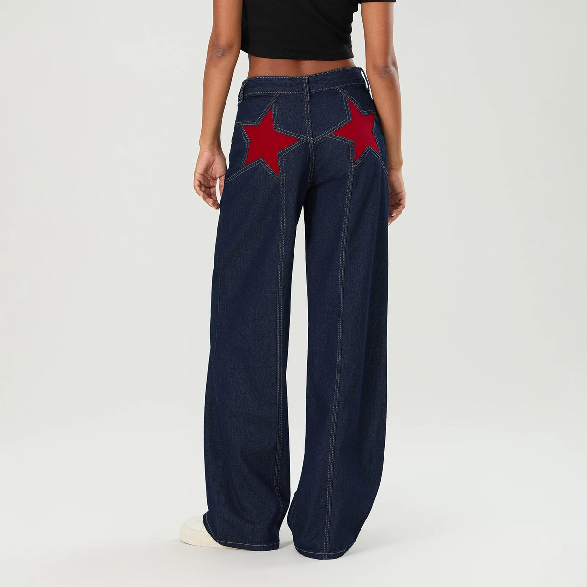 Women's Y2K Star Print Low-Rise Straight-Leg Jeans