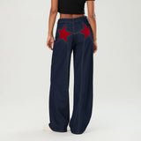 Women's Y2K Star Print Low-Rise Straight-Leg Jeans