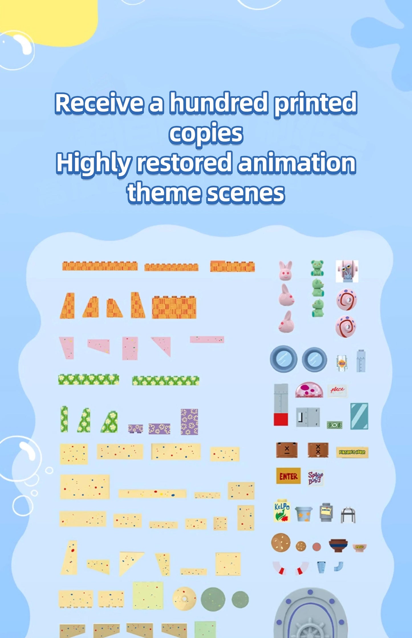 Spongebob Cartoon Krusty Krab Restaurant Building Blocks Creative Canteen Scenes Model Bricks Desktop Ornaments Fans Toys Gifts