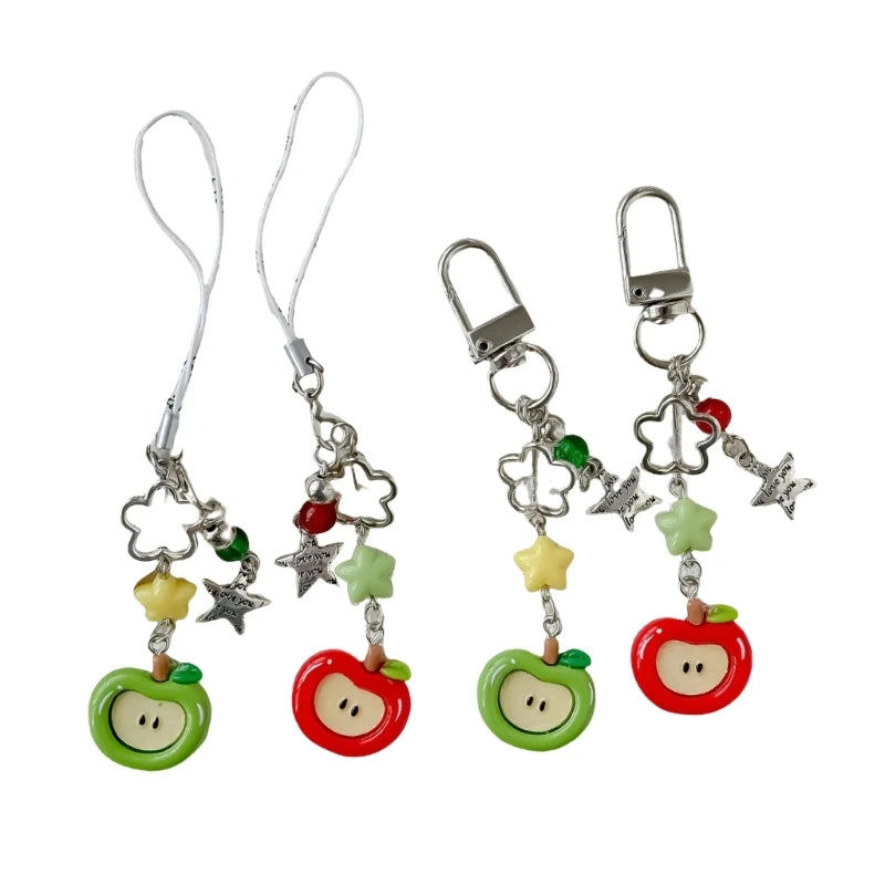 Elegant Phone Charm Lanyard Colorful Fruit Beaded Keychain Stylish Keyring Fashionable Bag Purse Pendant for Women Girls