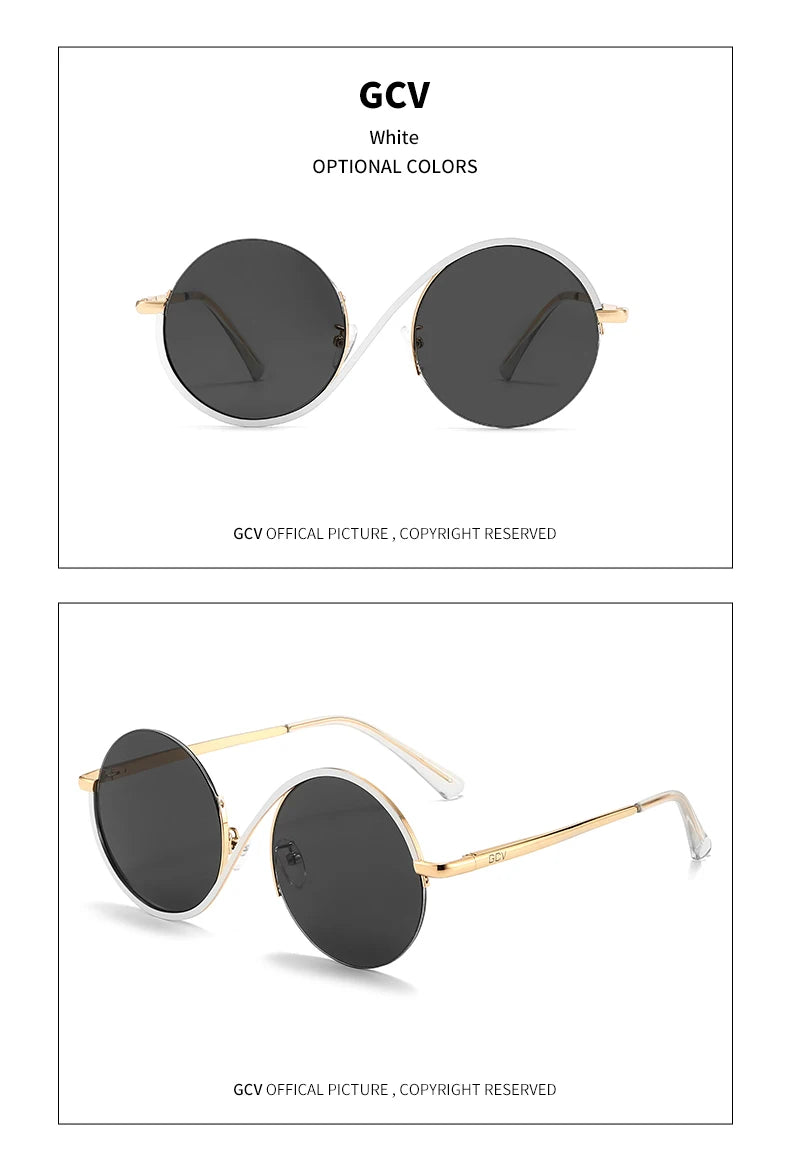 GCV Brand Hot Sale Avant-Garde Personality Women Female Gorgeous Sunglasses Round Frame Glasses Fashion Punk Style New Metal