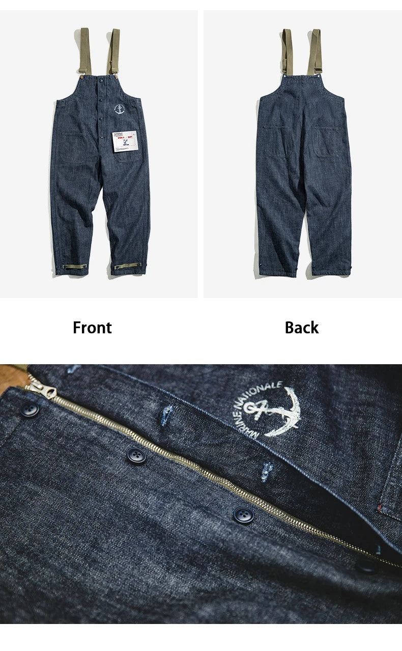 Maden Vintage Unisex Denim Overalls – Navy Baggy Fit