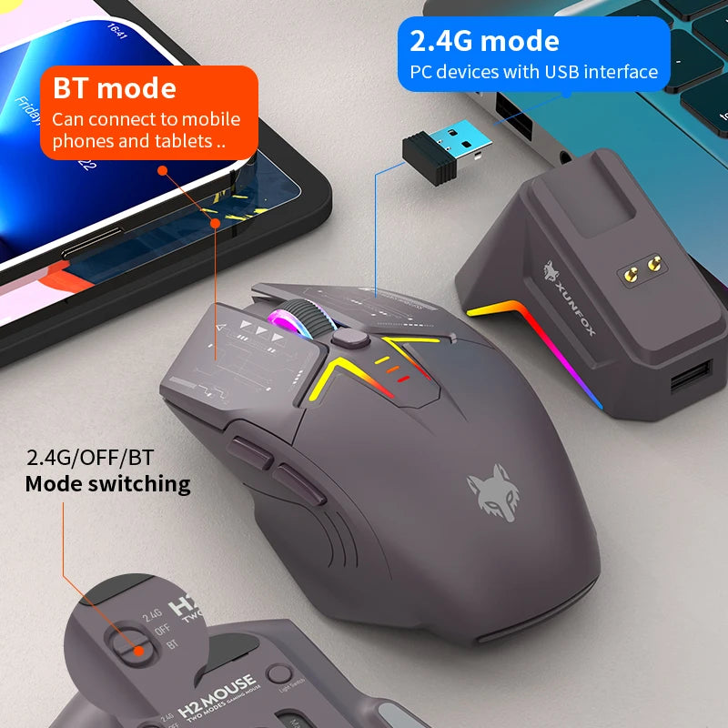 XUNFOX H2 Bluetooth Wireless Mouse Laptop Desktop Home Office Magnetic Fast Charging Luminous Mouse