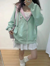 Women's Cat & Floral Print Zip-Up Hoodie
