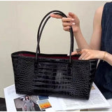 Crocodile Grain Embossed Top Handle Handbag,Luxury Tote Bag,Commute Work Chic Everyday Women Underarm Shoulder Bag,Black,Green